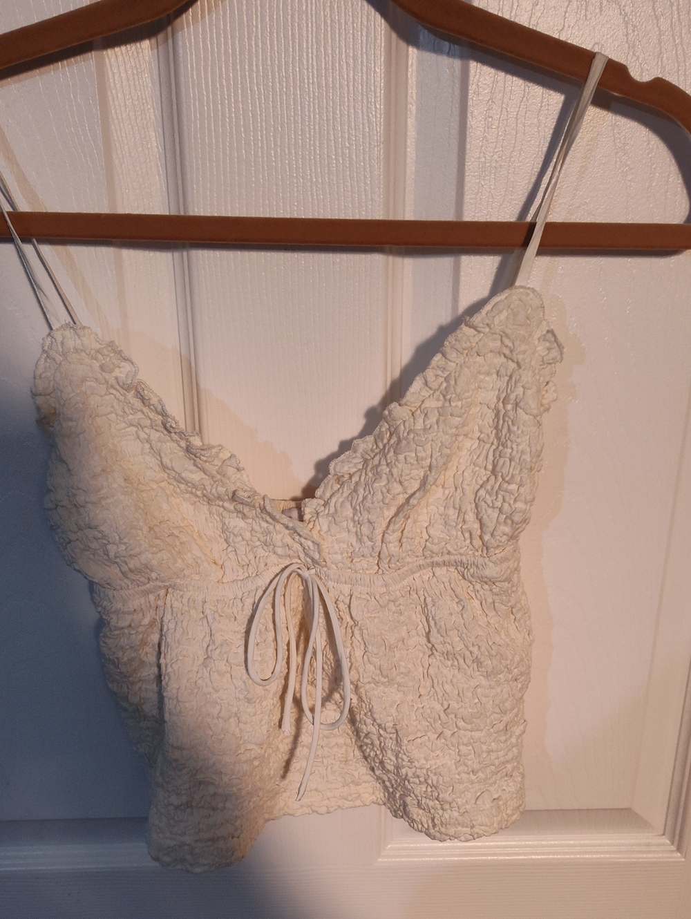 Princess Polly Cream Textured Tie-Front Cami Top